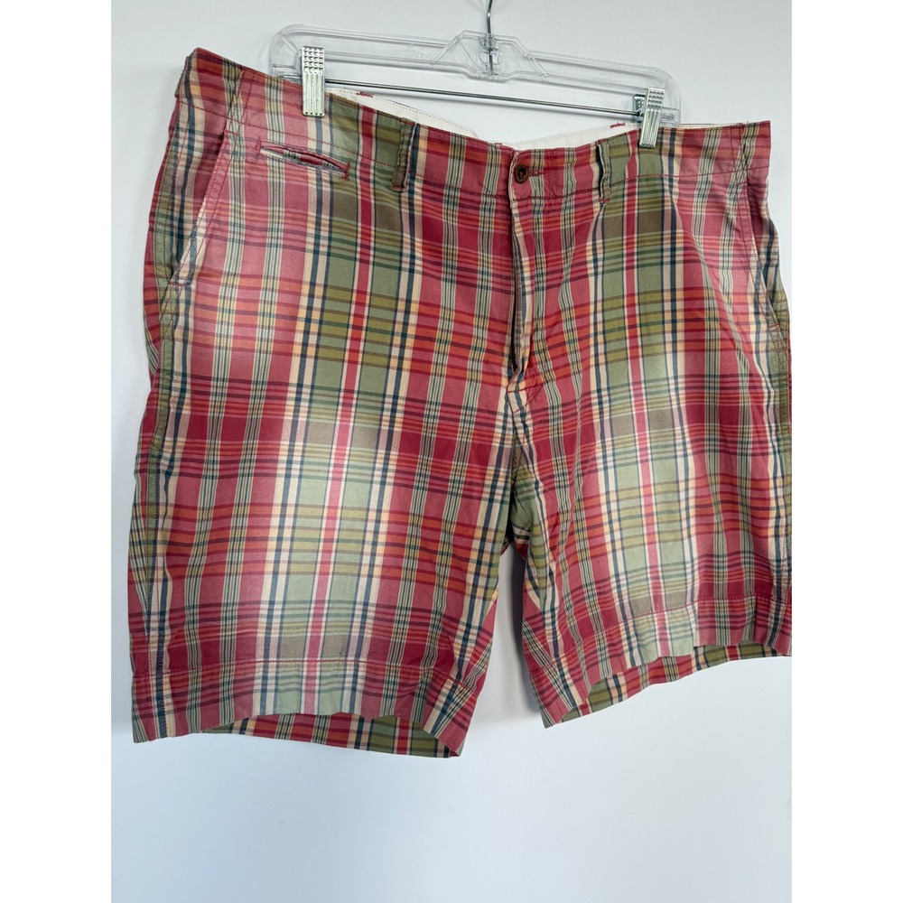 Polo Ralph Lauren Mens Plaid Shorts Size 40 Red Green Cotton Flat Front Preppy